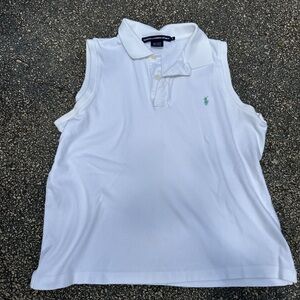 White Sleeveless Polo Shirt with baby blue Logo